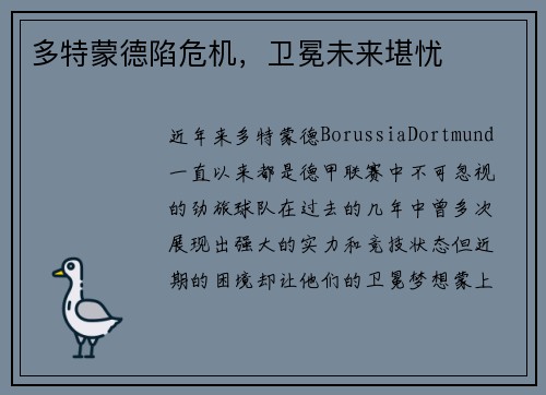 多特蒙德陷危机，卫冕未来堪忧